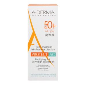 A-DERMA PROTECT-AC Fluide matifiant SPF 50+ - Peaux fragiles au soleil - Visage - 40ml
