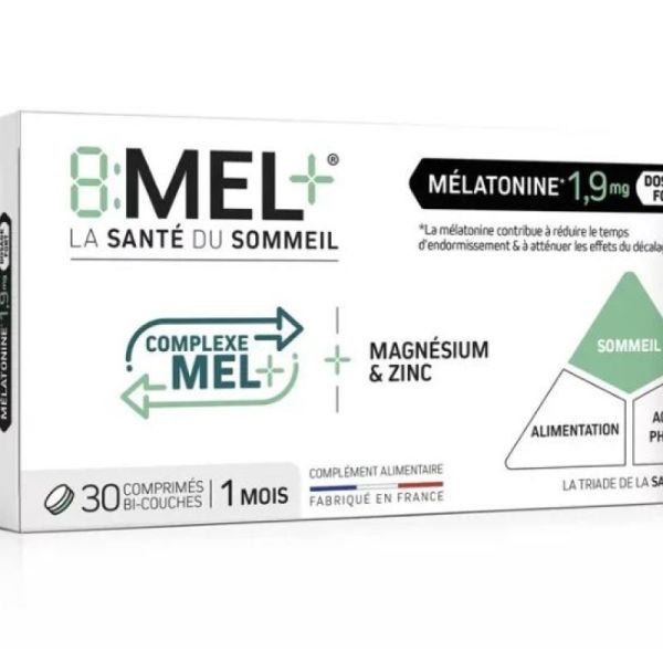 8:Mel+ Melatonine 1,9mg Magnesium & zinc - 30 comprimés bicouche