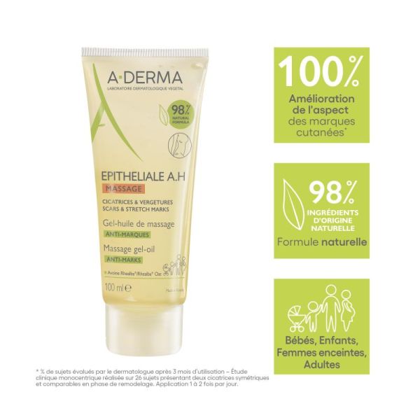 A-DERMA - EPITHELIALE A.H MASSAGE GEL-HUILE DE MASSAGE ANTI-MARQUES 100mL