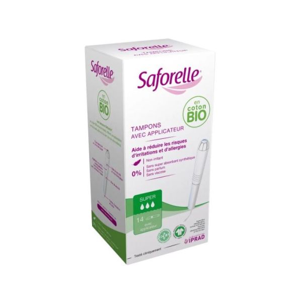Saforelle Tampons Super absorbants Coton avec applicateur - Boite de 14