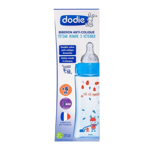 Dodie Bib 3 Init A/Col 330Ml 6M Bleu P