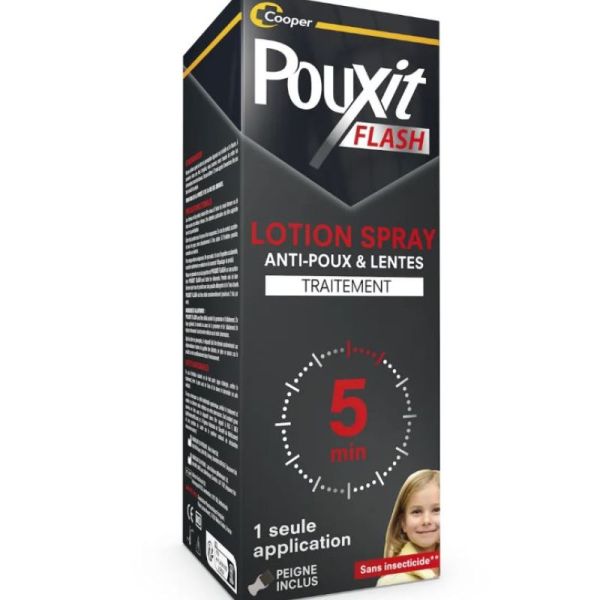 Pouxit Flash Lotion Spray poux + lentes 5 minutes 150 mL + peigne